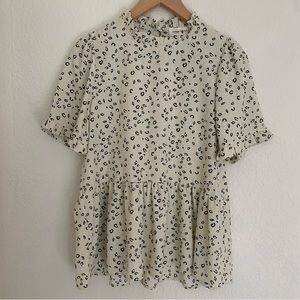 white and‎ black leopard print peplum blouse